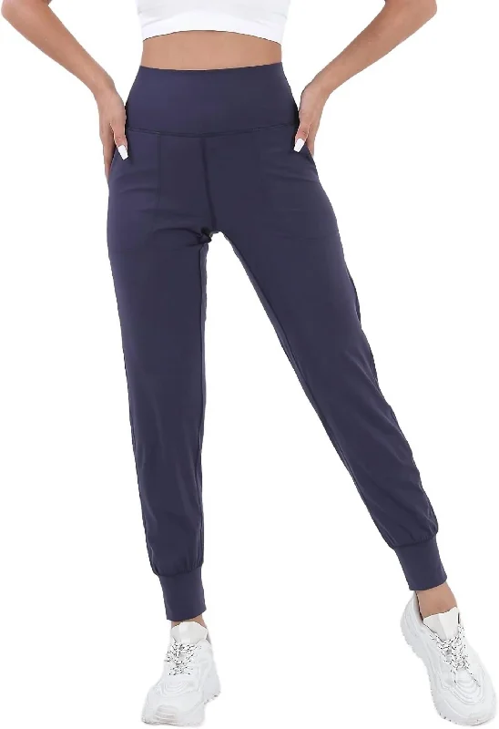 Mid-rise chino pants balanced -Athleisure With Pockets Joggers In Navy