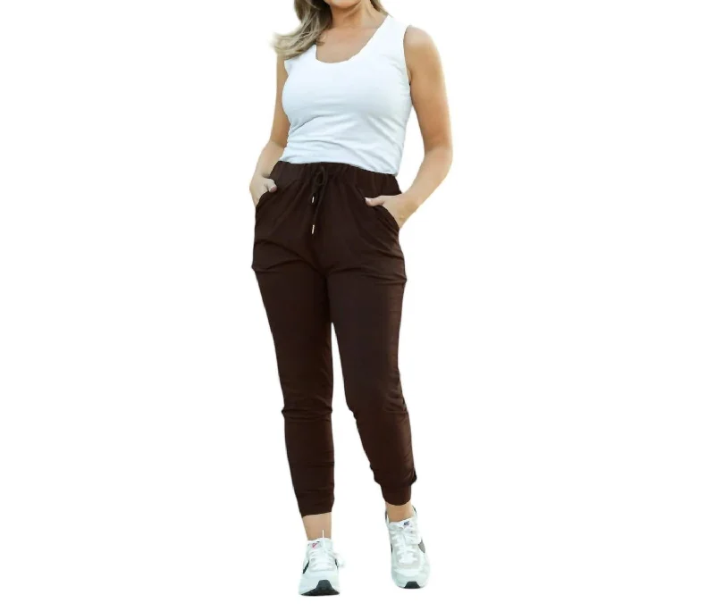 Checkered pants preppy -Brianna Joggers In Brown