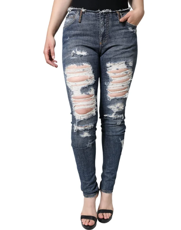 Green skinny jeans pants fresh -Dolce & Gabbana blue Cotton Stretch Tatte Skinny Women's Jeans