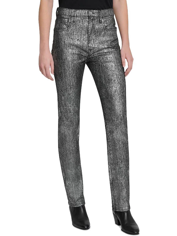 Polka dot skinny jeans pants fun -East Womens Metallic High Rise Slim Jeans