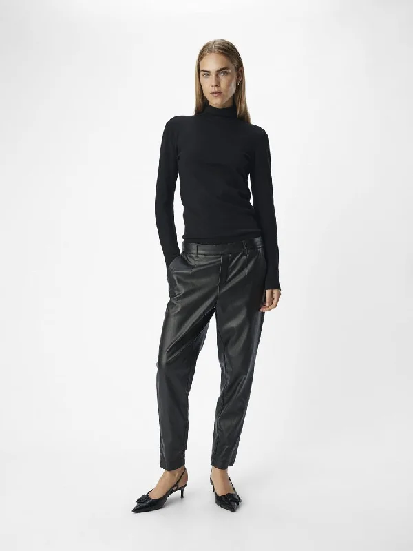 Pleated chino pants elegant -Emma Tapered Coated Pants (Black)