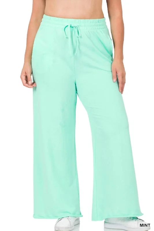 Soft dress pants smooth -French Terry Wide Leg Lounge Pants In Mint