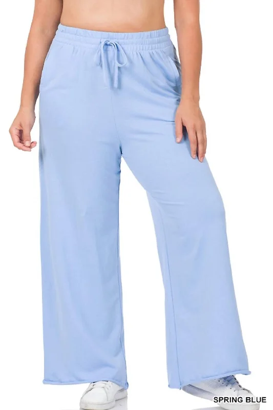 Animal print chino pants wild -French Terry Wide Leg Lounge Pants In Spring Blue