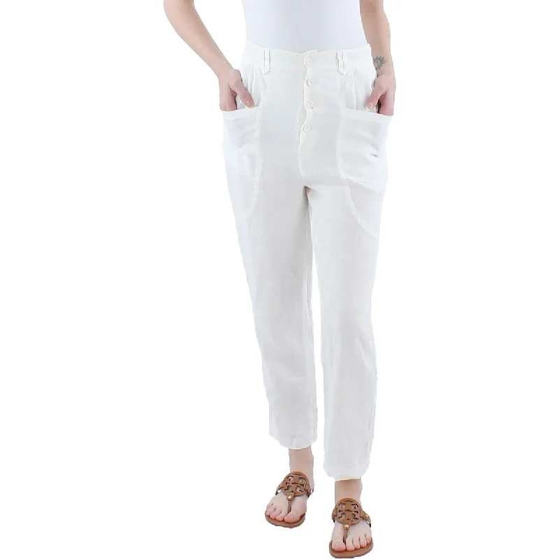 White chino pants crisp -Gia Womens Linen Ankle High-Waist Pants