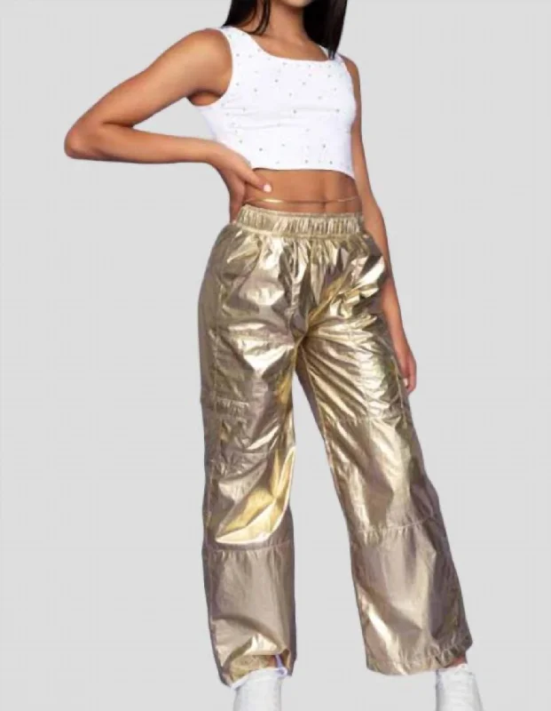 Wide-leg skinny jeans pants loose -Girls Junior Metallic Cargo Pants In Gold