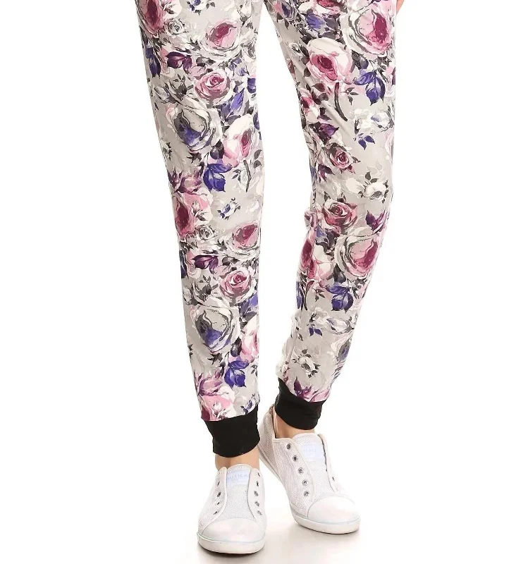 High-rise chino pants chic -Grey Floral Jill Jogger Pants In White