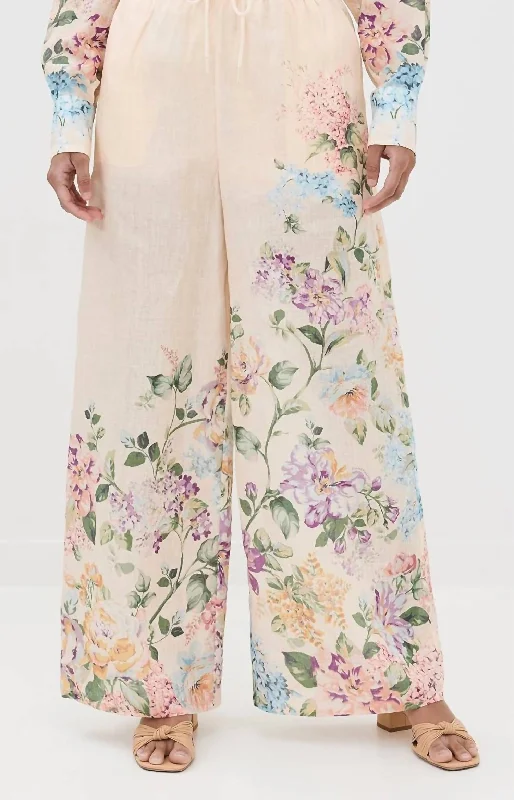 Beige cargo pants earthy -Halliday Relaxed Pants In Cream Watercolor Floral