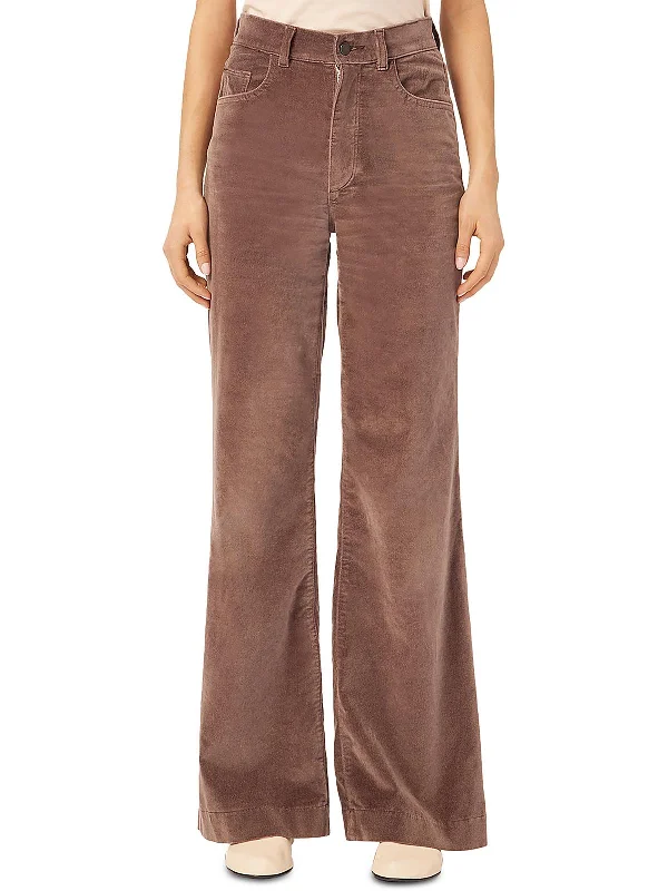 Fleece-lined pants cold weather -Hepburn Womens Velvet High Rise Wide Leg Pants