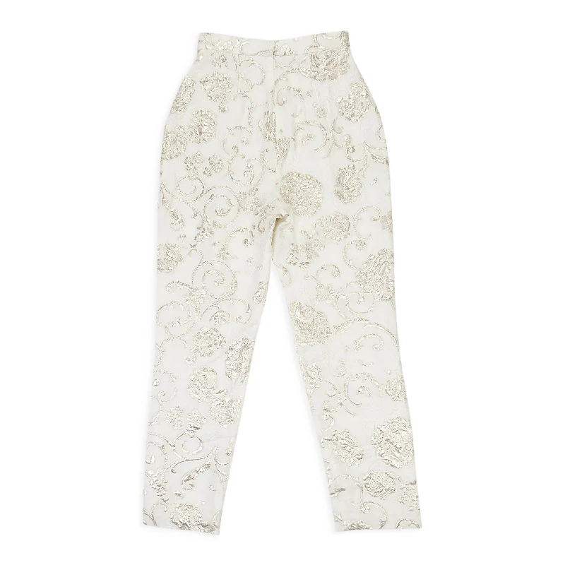 Soft skinny jeans pants comfy -JACQUARD FLORAL CREAM TROUSERS