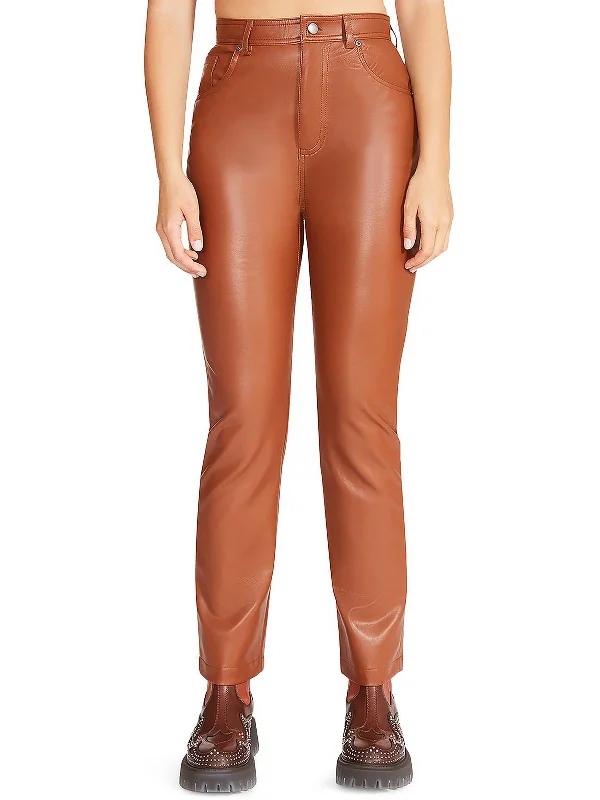 Wide-cuff pants unique -Josie Womens Faux Leather Mid-Rise Straight Leg Pants