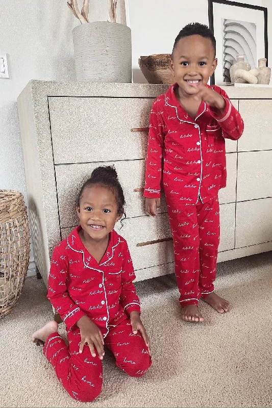 Wide-leg chino pants flowy -Red Home For The Holidays Kids Pajama Set