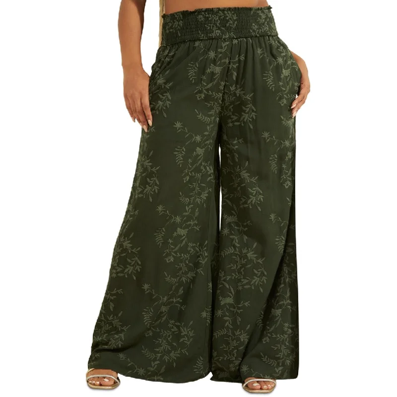 Jogger pants comfortable fit -Miya Womens Smocked Wide Leg Palazzo Pants