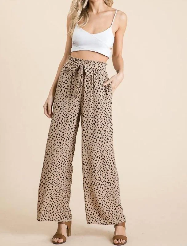 Navy chino pants sleek -Paperbag Pants In Leopard