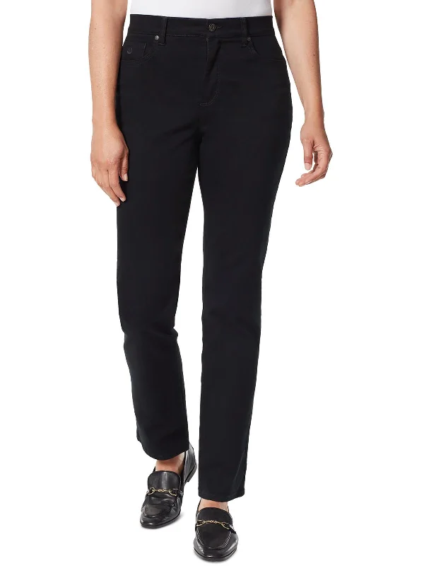 Black chino pants versatile -Petites Womens High Rise Solid Straight Leg Jeans