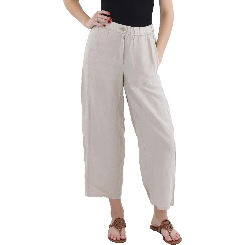 High-waisted dress pants elegant -Petites Womens Organic Linen Cropped Wide Leg Pants