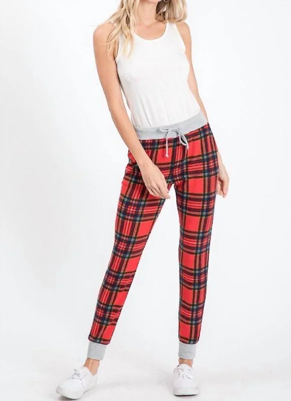 Low-rise skinny jeans pants edgy -Plaid Jill Jogger In Red