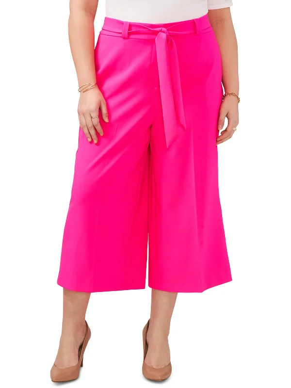 Reflective chino pants visible -Plus Womens Belted Polyester Wide Leg Pants