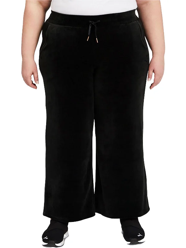 Side-stripe pants sporty -Plus Womens Corduroy High Rise Wide Leg Pants