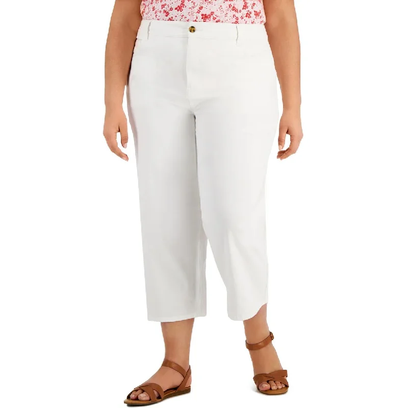 Pleated chino pants elegant -Plus Womens High Rise Wide Leg Cropped Pants