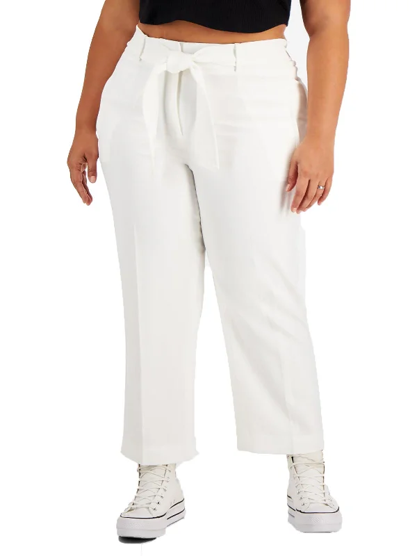 Tapered jogger pants modern -Plus Womens Mid-Rise Tie-Waist Cropped Pants