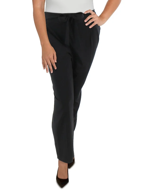 Wide-leg dress pants loose -Plus Womens Pleat Front Tapered Ankle Pants