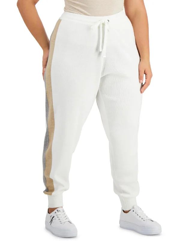 Twill dress pants durable -Plus Womens Side Stripe Drawstring Jogger Pants