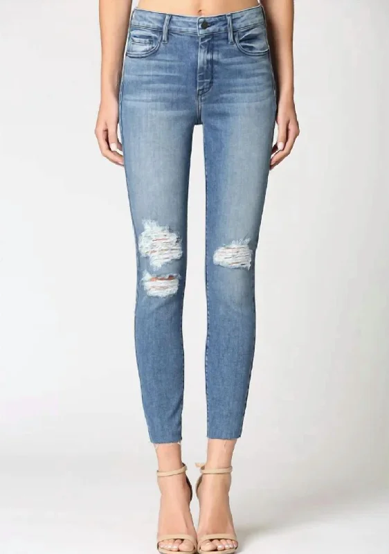 Mid-rise chino pants balanced -Renee Ripped Skinny Jeans In Medium Blue