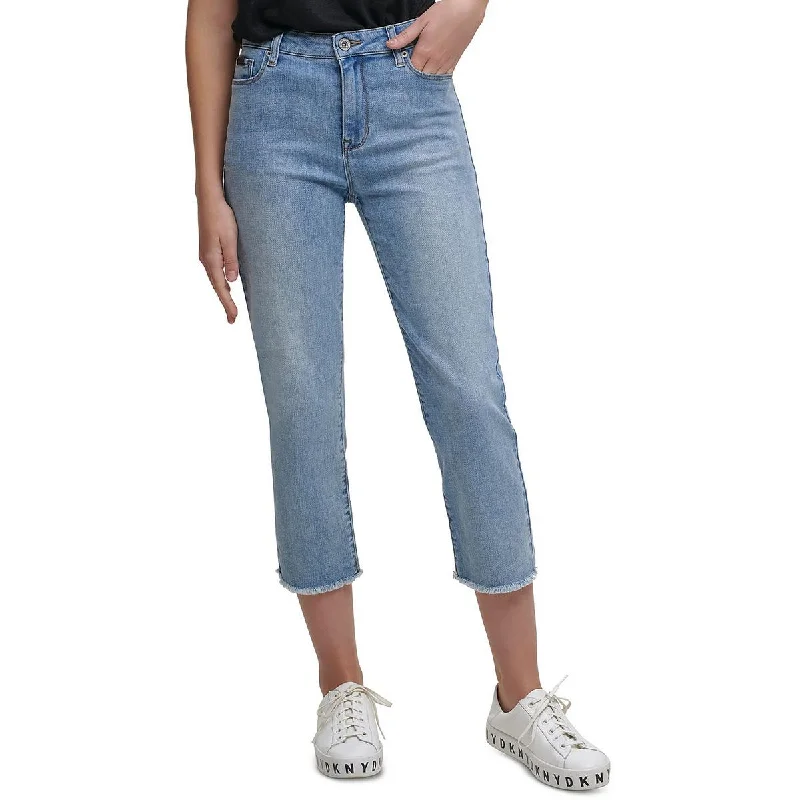 Reflective chino pants visible -Rivington Womens Frayed Hem Denim Cropped Jeans