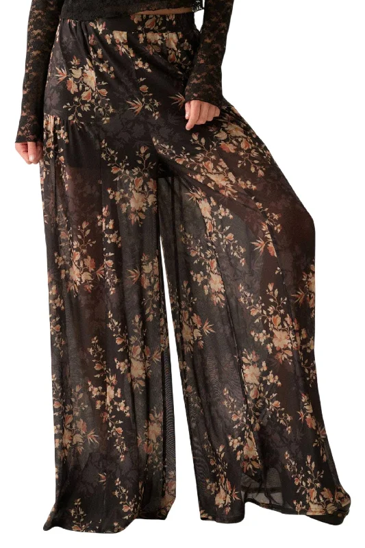 Winter pants insulated lining -Sloan Floral Mesh Wide-Leg Pant In Black