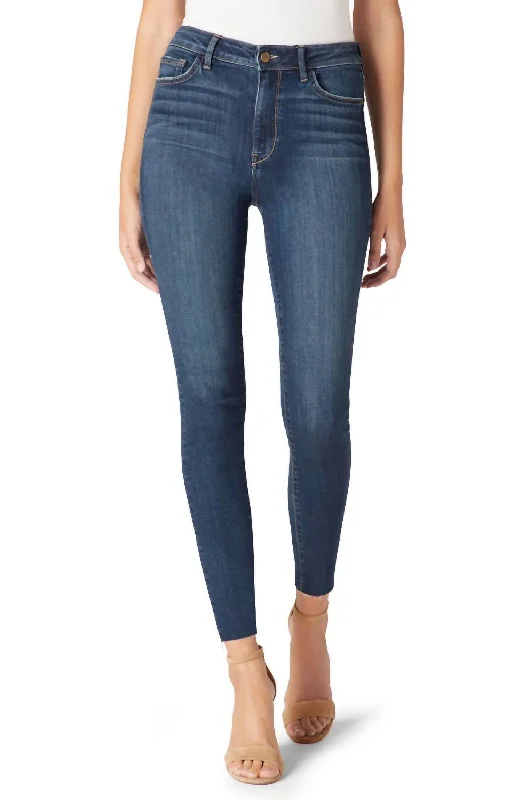 Textured pants unique fabric -Stiletto Hi-Rise Skinny Crop Raw Hem Jean In Artz