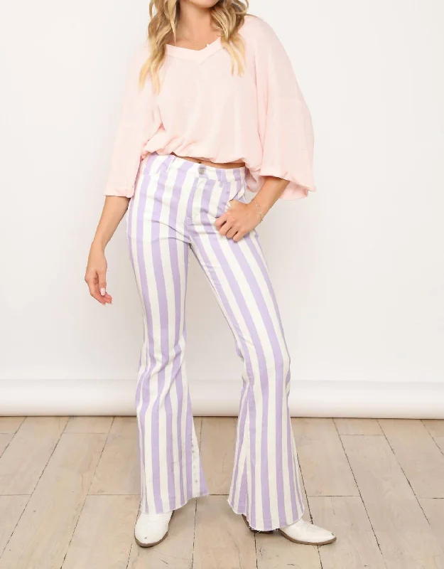 Reflective skinny pants visible -Stripe Denim Flares Jeans In Lavender