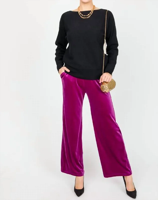 Floral chino pants cute -Velvet Wide Leg Pants In Magenta