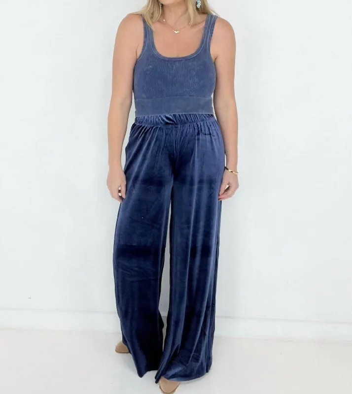 Ankle-length dress pants sharp -Velvet Wide Leg Pants In Navy