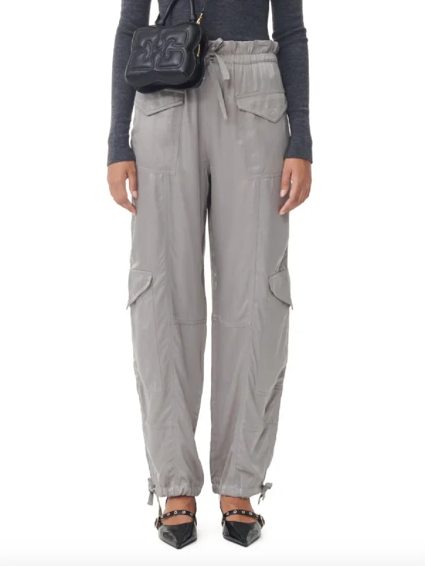 Tapered dress pants sleek -Washed Satin Pants In Frost Grey