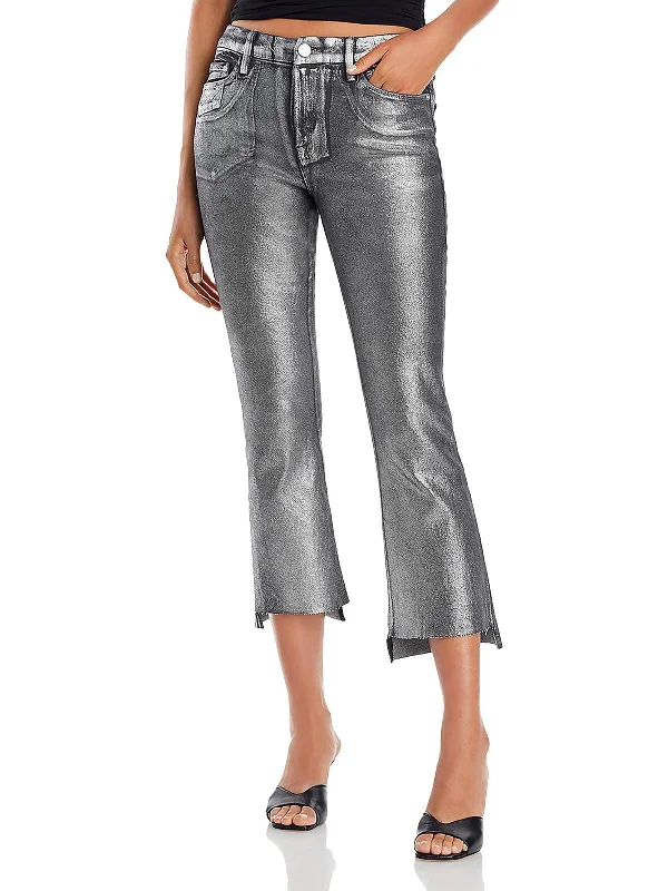 Twill dress pants tough -Womens Coated Cropped Bootcut Jeans