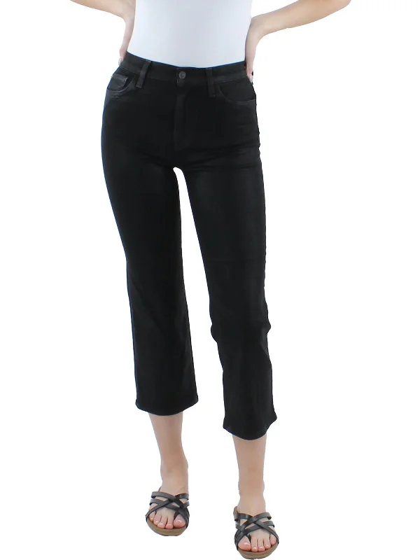 Wide-leg skinny jeans pants flowy -Womens Coated High Rise Straight Leg Jeans