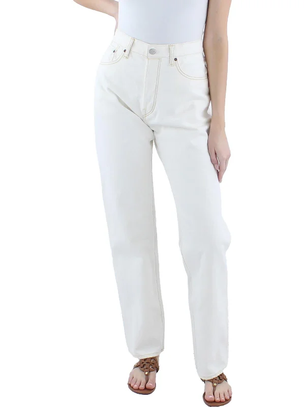 Stretch dress pants flexible -Womens Contrast Stitching Pockets Straight Leg Jeans