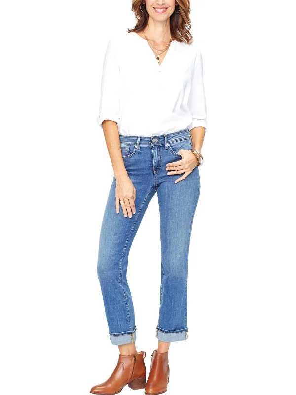 Slim-fit dress pants sharp -Womens Denim Cuffed Hem Straight Leg Jeans