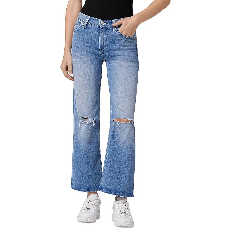 Soft jogger pants cozy -Womens Distressed High Rise Wide Leg Jeans