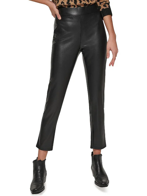 Ankle-length jogger pants sleek -Womens Faux Leather High Rise Skinny Pants