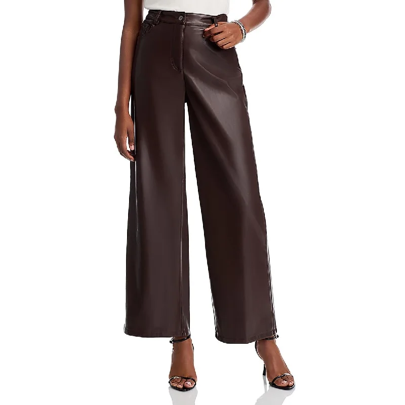 Tapered jogger pants modern -Womens High Rise Faux Leather Wide Leg Pants