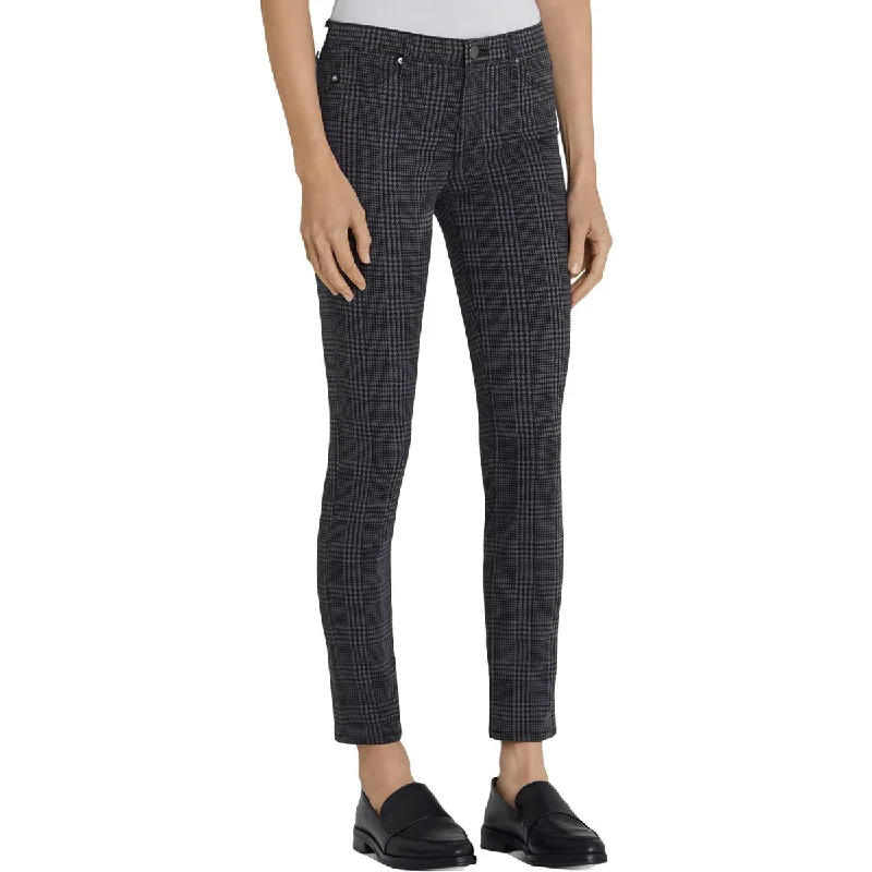 Mesh-lined pants breathable -Womens Houndstooth Mid-Rise Ankle Pants