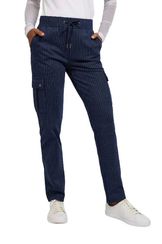 Reflective skinny pants visible -Women's Indie Pinstripe Pant In Navy/white