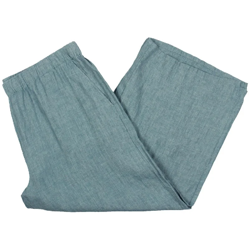 High-waisted jogger pants trendy -Womens Linen Cropped Wide Leg Pants