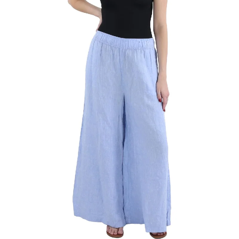 Reflective skinny pants visible -Womens Linen High Rise Wide Leg Pants