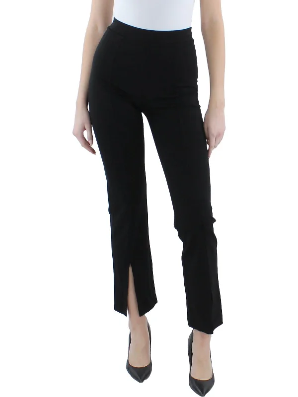 Black chino pants versatile -Womens Pleated Split Hem Straight Leg Pants