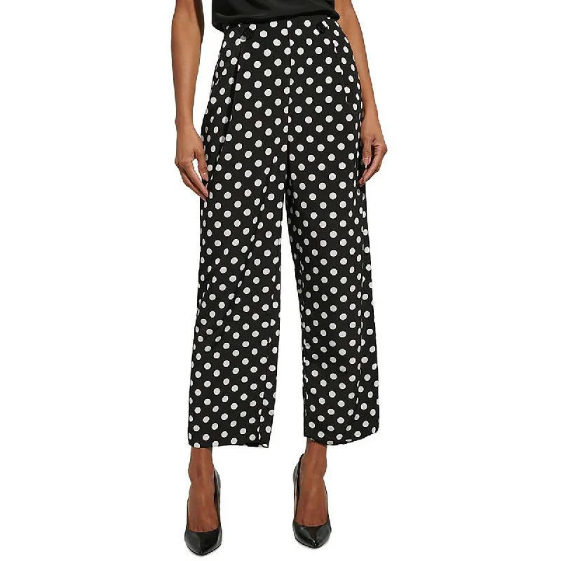 Navy dress pants smart -Womens Polka Dot Side Zip Wide Leg Pants