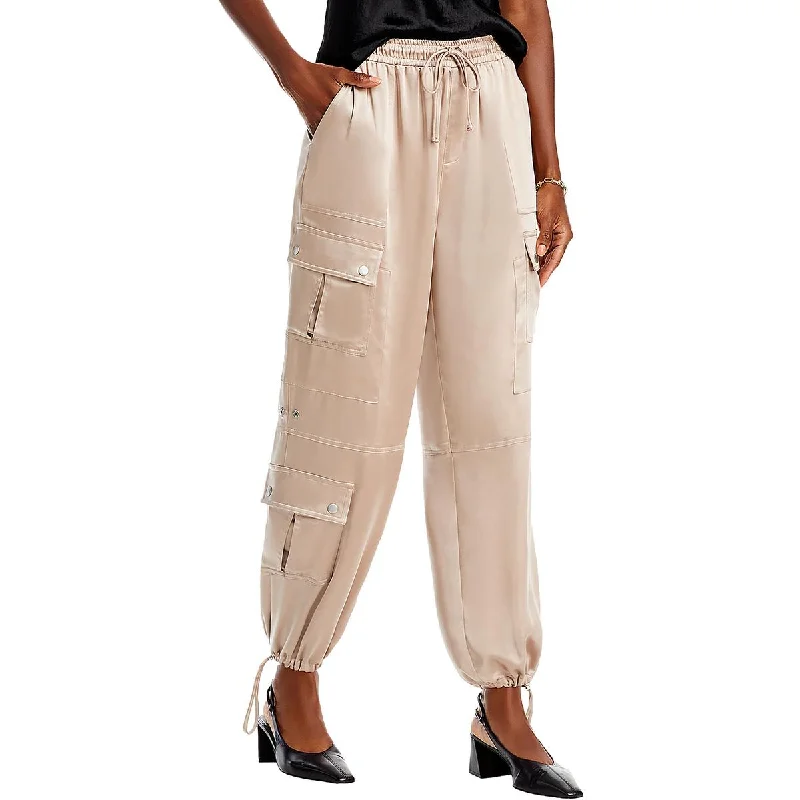 Navy skinny pants sleek -Womens Satin Cargo Ankle Pants