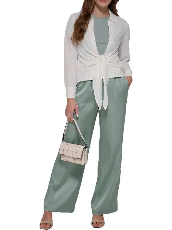 White chino pants chic -Womens Satin High Rise Wide Leg Pants