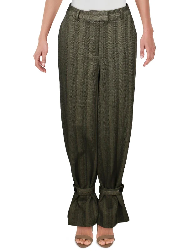 Tapered dress pants sleek -Womens Striped Belt Wide Leg Pants